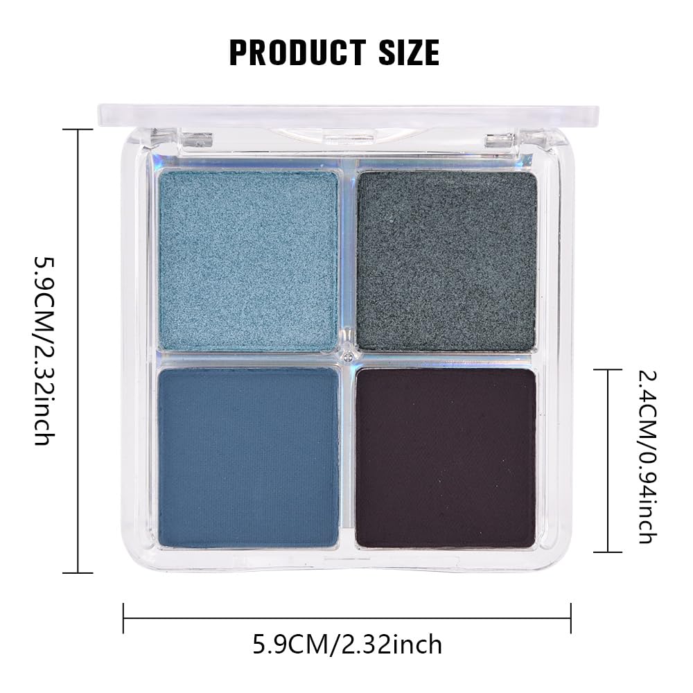 Powder Eyeshadow Quad, Blue Taupe Matte Shimmer Eye Shadow Palette Makeup, Neutral Vegan Eye Shadow Palette for Older Women Pigmented Waterproof, paleta de sombras de ojos, Blendable,13