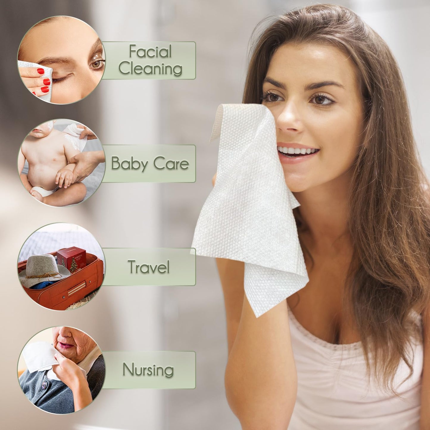 Christmas Style WOWOTEX Disposable Face Towel Biodegradable Large Dry Wipes 60 Count/Box Extra Thick Soft Clean Facial Towels for Sensitive Skin, Makeup Removing, Cleansing, Nursing, 10"×12"