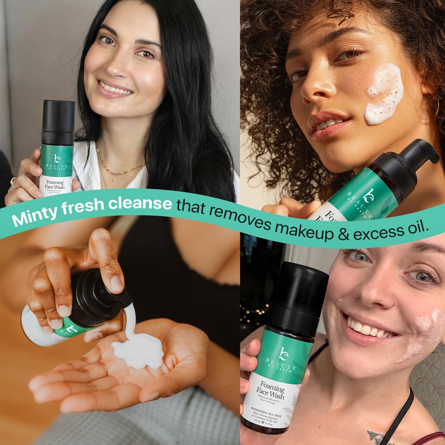 Beauty by Earth Foaming Face Wash Cleanser โ Natural & Organic Ingredients, Vegan Facial Wash, Gentle Daily Cleanser for Sensitive, Oily & Acne Prone Skin, Made in USA