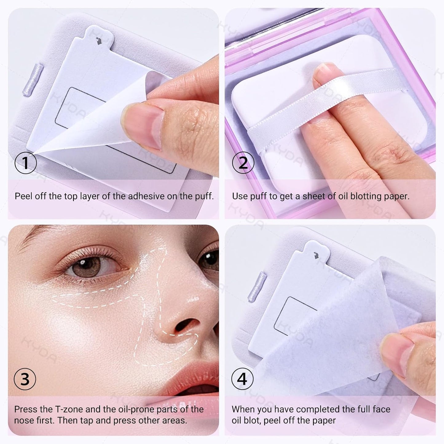 KYDA 200 Sheets Face Oil Blotting Paper, Included Refills, Mirror and Puff, Oil Absorbing Sheets for Makeup, Oil Control Shine, Absorb Excess Oil, Travel Size Gentle Face Makeup, Lavender