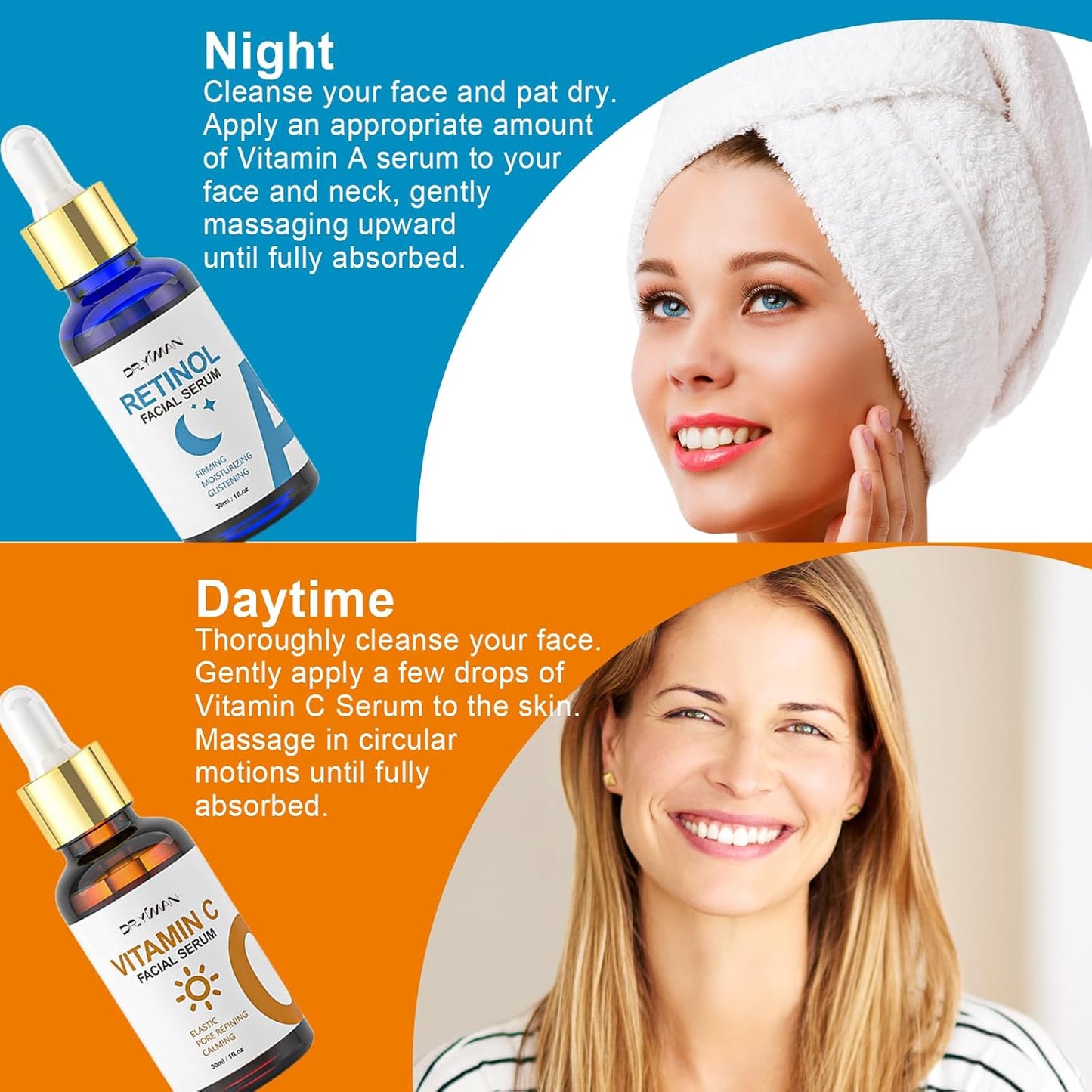 Dr. Yiman Vitamin C and Retinol Facial Essence Set - Anti-Aging Essence Liquid, Brightening and Anti-Wrinkle Set,use for day and night.