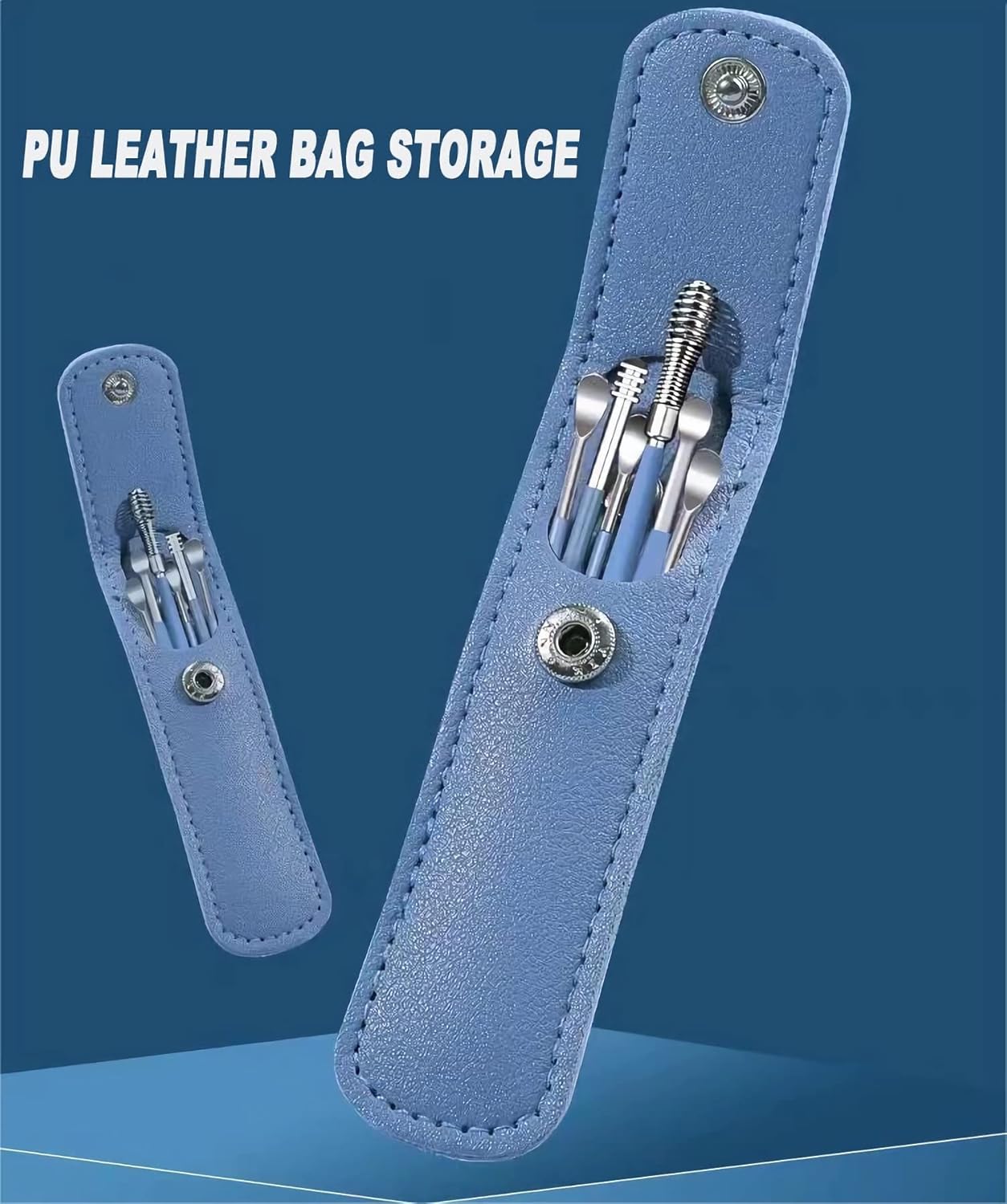 12 Pcs Ear Pick Earwax Removal Kit, Ear Cleaning Tool, Stainless Steel Earwax Removal Tool with Leather Storage Box (Blue&Green)