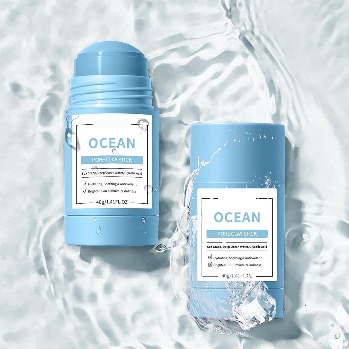 Clay Mask Stick, Deep pore Cleansing, Exfoliator Blackhead Remover Pore Cleanser Gentle Exfoliation Skin Brightening, Hydrating & Moisturizing Face Mud Mask for All Skin Types, Men & Women (Blue)