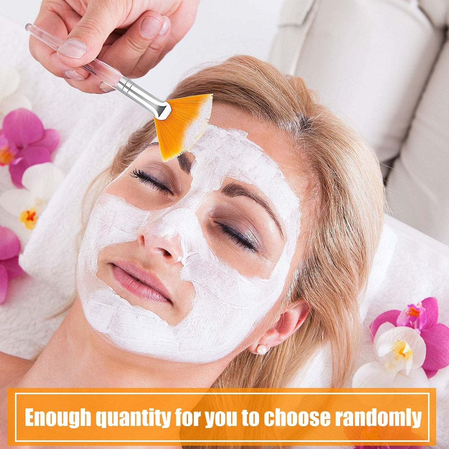 Patelai 14 Pieces Fan Brushes Applicator, Mask Brushes for Facial Makeup Tools for Face Cosmetic(White, Yellow)