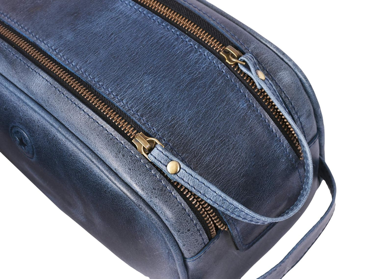 10" Premium Leather Toiletry Travel Pouch With Waterproof Lining | King-Size Handcrafted Vintage Dopp Kit By Aaron Leather Goods (Chestnut)