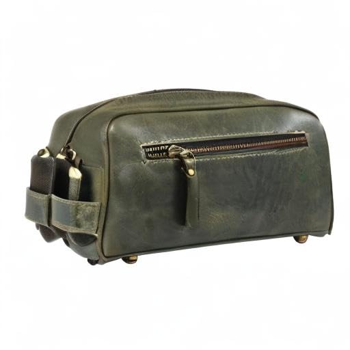 10" Premium Leather Toiletry Travel Pouch With Waterproof Lining Black Color | King-Size Handcrafted Vintage Shaving Kit By Aaron Leather Goods