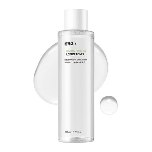 ROVECTIN Calming Lotus Water Toner - pH4.7 Extra Soothing and Hydrating for Trouble Care | 40% Lotus Flower Extract for Purifying | Hyaluronic Acid, Alcohol-Free, Vegan, K-Beauty (6.76 fl. oz, 200ml)