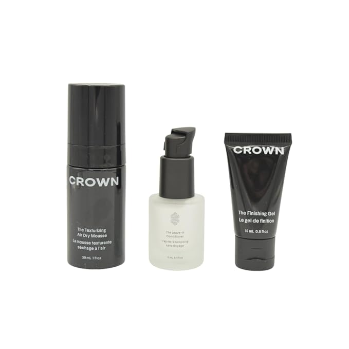 Crown Affair Mini Air Dry Hair Holiday Gift Set: Leave-In Conditioner 0.5 oz, Texturizing Mousse 1 oz & Finishing Gel 0.5 oz