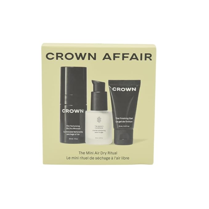 Crown Affair Mini Air Dry Hair Holiday Gift Set: Leave-In Conditioner 0.5 oz, Texturizing Mousse 1 oz & Finishing Gel 0.5 oz