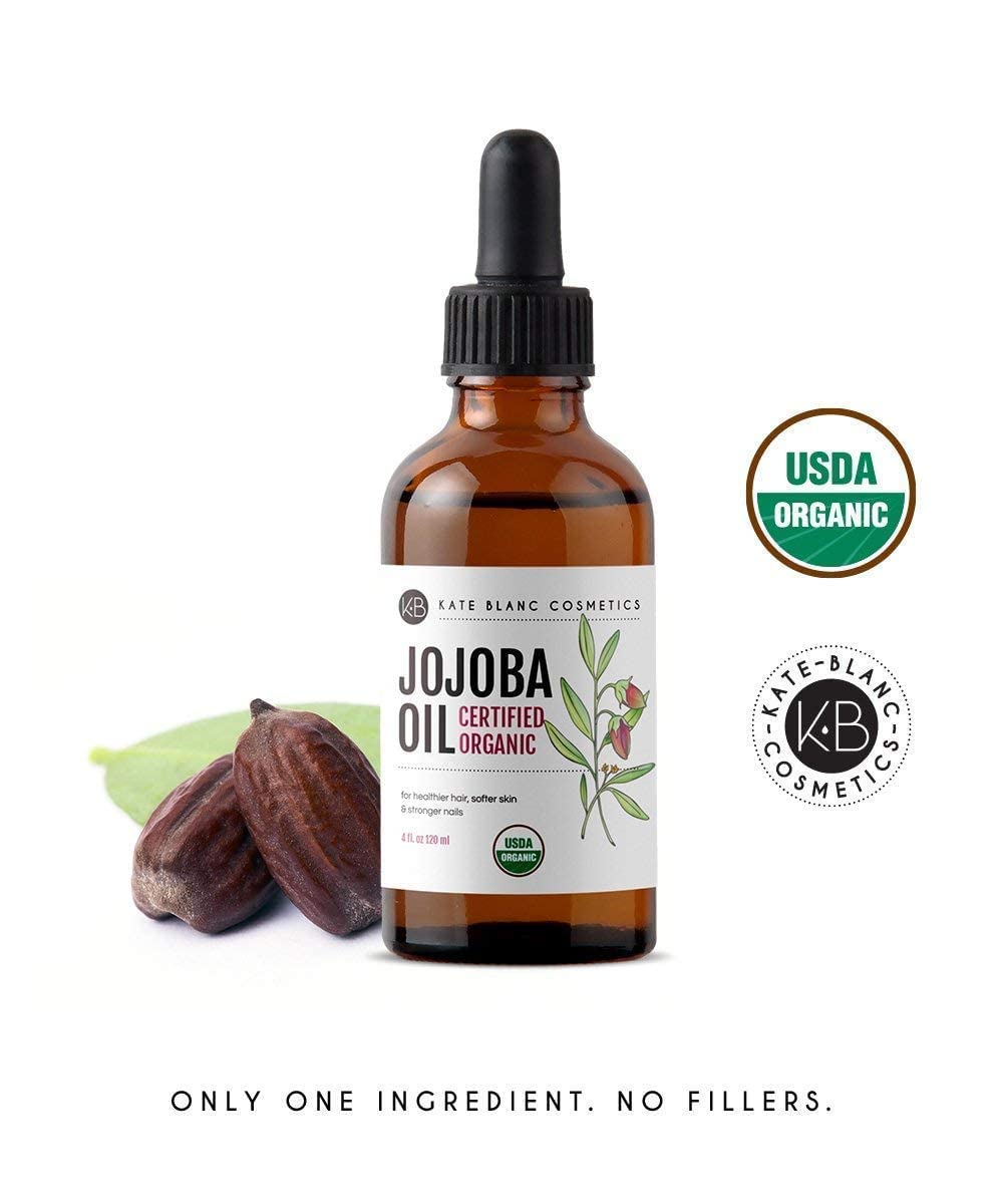 Kate Blanc Cosmetics Jojoba Oil for Softer Hair & Smoother Skin. Gua Sha Oil for Face & Dermaplaning (4oz, Organic, 100% Pure, Natural)