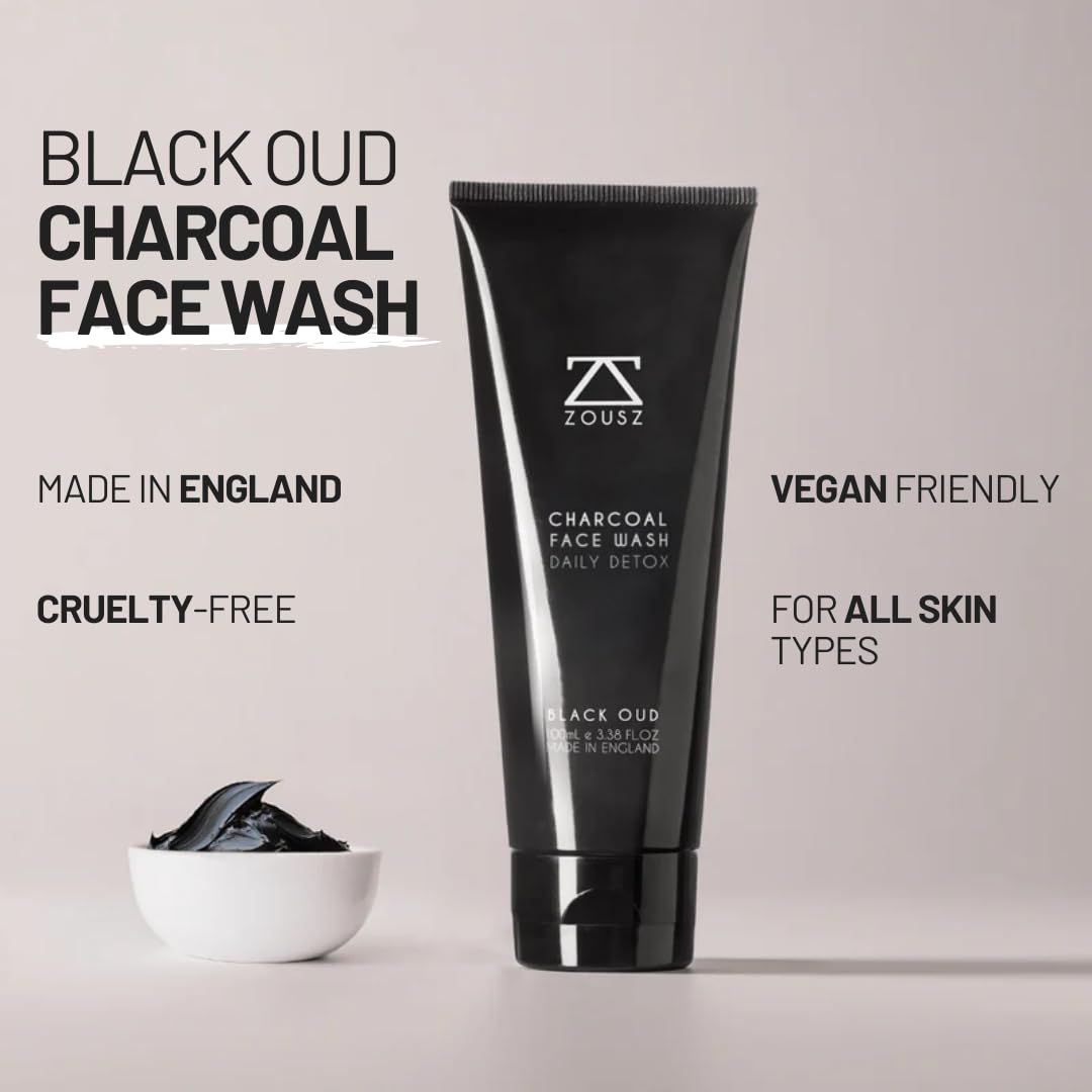 ZOUSZ Black Oud Charcoal Face Wash for Men – Daily Detox Activated Charcoal Face Cleanser – Premium Mens Skincare – Refreshing Face Wash Gift for Men, 100ml