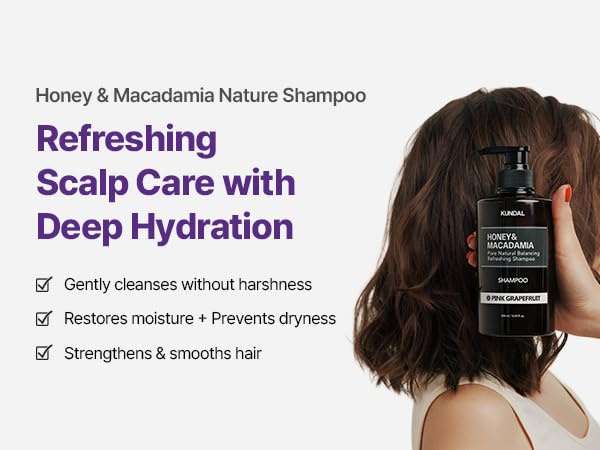 KUNDAL Honey & Macadamia Natural Shampoo [White Musk] Korean Hair Care Shampoo Damage Repair Strengthen, Nourish, with Argan Oil, Free Paraben & Sulfate 16.9 fl oz