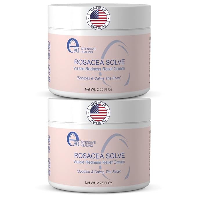 Rosacea Treatment for Face Skincare Cream for Women & Men (Pack of 2) - Gentle Moisturizer Redness Reducing Skin Care - with Aloe Vera & Hyaluronic Acid - Day-Night, Made in USA by e70 (2.25 fl. oz.)