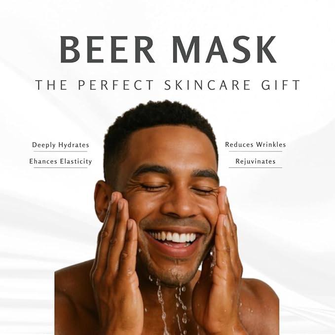 Mens Hydrating Sheet Face Mask for Sensitive, Dry & Tired Skin Beer-Inspired Skincare, Deep Hydration & Relaxation, Fun Gift for Beer Lovers, Birthdays, Groomsmen, Bachelor Parties