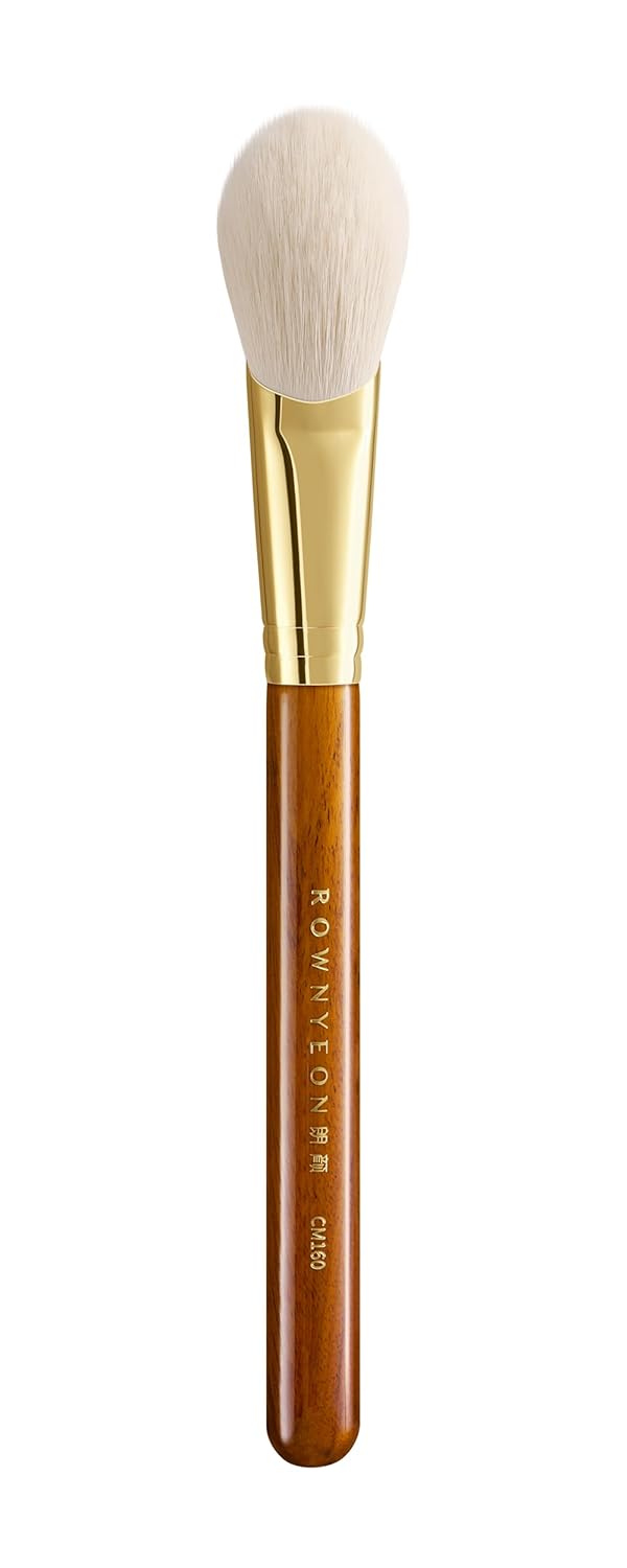 Desert Oak Series CM 160 Angled Blush Brush for Cheeks – Ideal for Powder & Cream Blush, Golden Brass Ferrule, Ebana Bubinga Handle, Soft Nylon Bristles