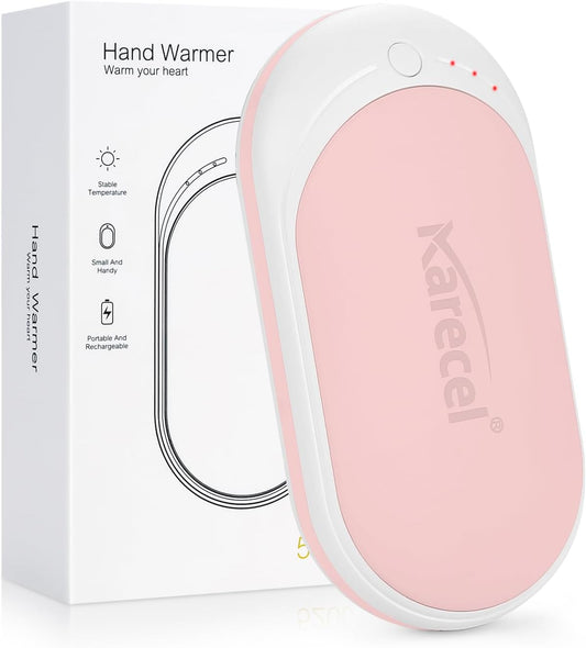 Karecel Hand Warmer Rechargeable, 5200mAh Electric Hand Warmer & Power Bank, Double-Sided Heating, USB Quick Charge, Portable Pocket Heater Handwarmer for Women Mens Gifts, Camping, Winter Sports