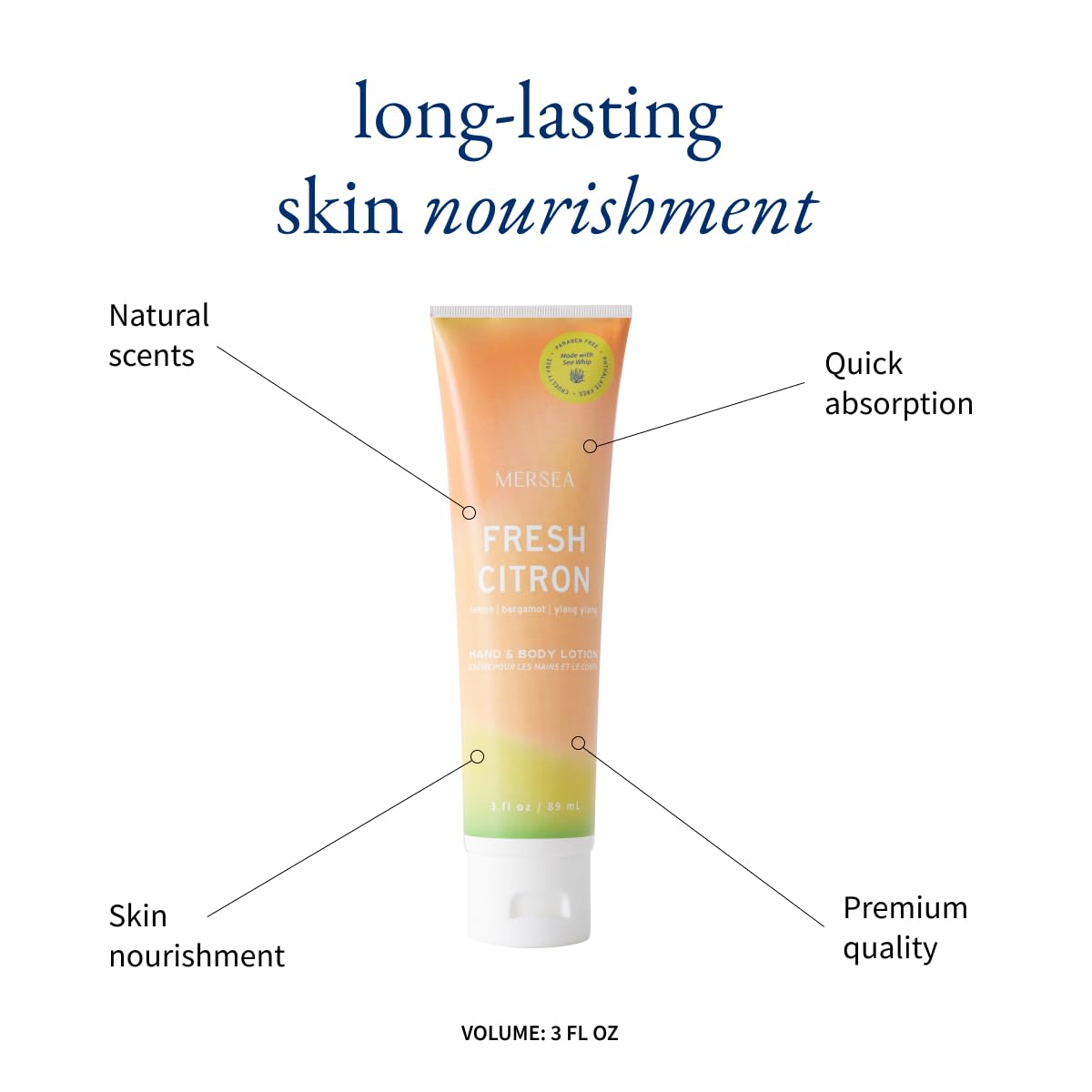 MERSEA Fresh Citron Sea Whip Hand and Body Lotion, Scented Travel Lotion (3 oz)