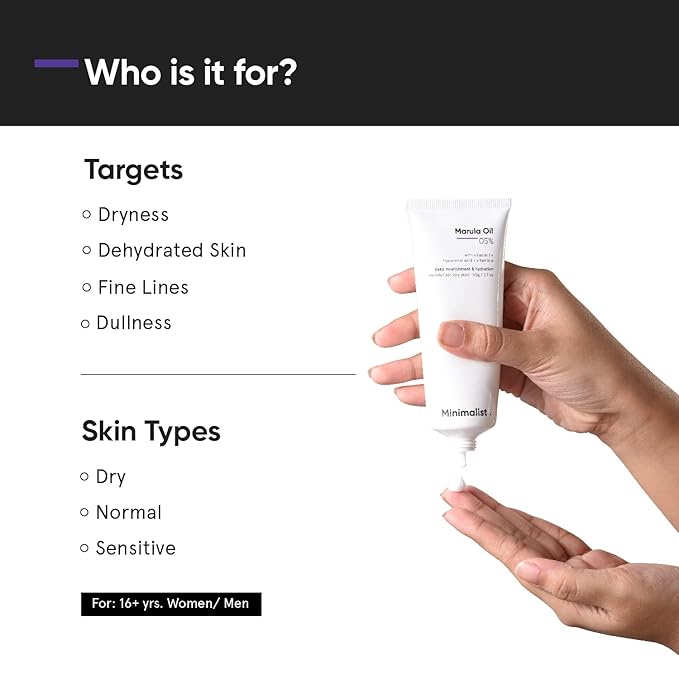 Minimalist Face Moisturizer for Dry Skin | Marula Oil 5% With Hyaluronic Acid For Deep Nourishment & Hydration | Face Hydrating Moisturizer | For Women & Men | 1.7 Oz / 50 gm