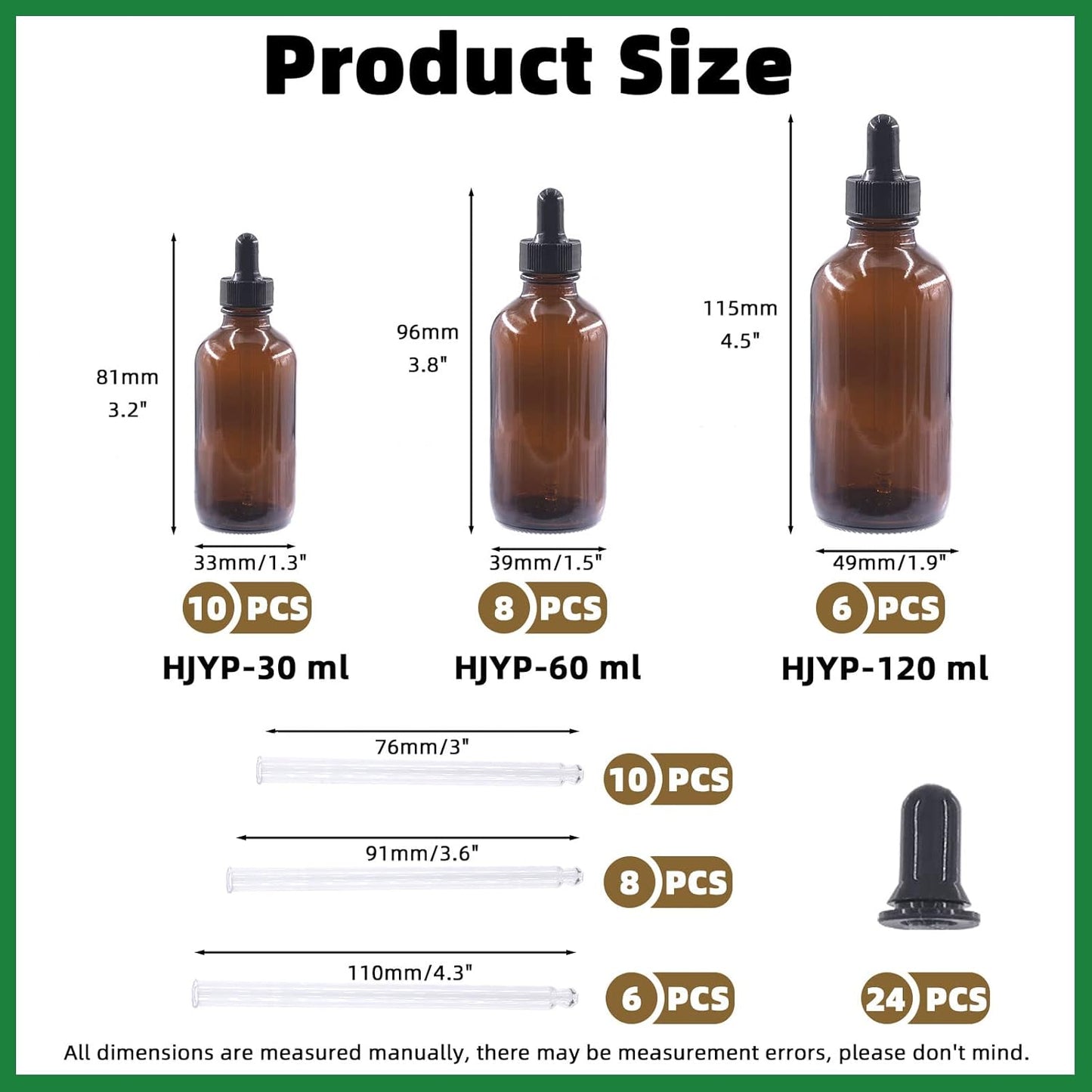 Keadic 24 Pack Dropper Bottle, 1 Oz 2 Oz 4 Oz Amber Glass Eye Dropper Bottle Amber Glass Tincture Bottles for Essential Oils Perfumes Liquids
