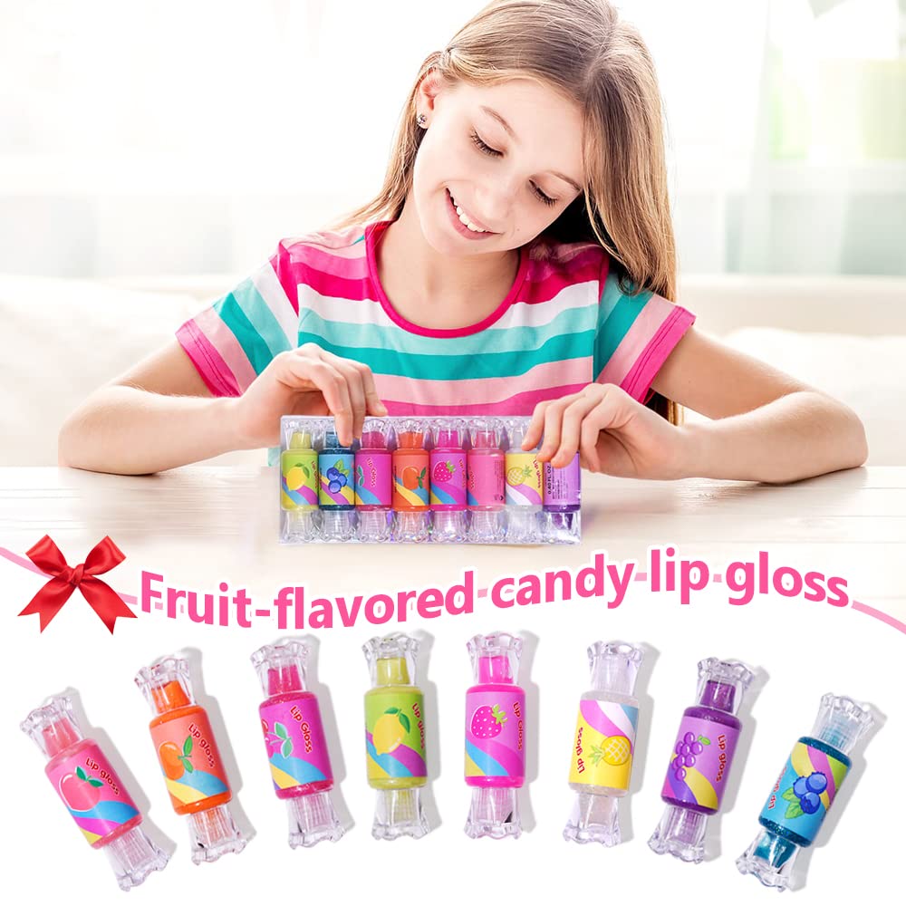 Cute Lip Gloss for Kids, 6PCS Glitter Girls Lip Gloss Set with Shape of Candy, Assorted Flavors Hydrating Lip Balm Party Favor Make-up for Girls and Teens Ages 8-12