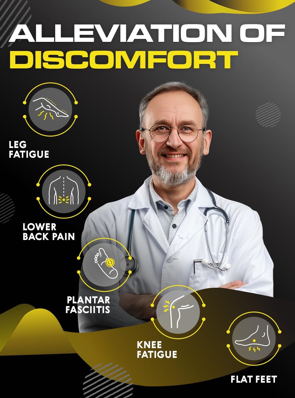 (New) Work Orthotic Insoles - Anti Fatigue Medium Arch Support Shoe Insert Men Women - Plantar Fasciitis Flat Feet - Relieve Foot Pain - Work Boot Insoles Standing All Day (XXL, Gray)