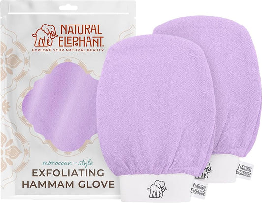 Natural Elephant Exfoliating Hammam Glove | Authentic Moroccan Kessa Body Scrub Mitt for Spa-Quality Skin Renewal | Lovely Lilac 2 Pack