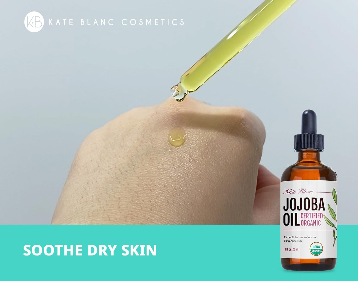 Kate Blanc Cosmetics Jojoba Oil for Softer Hair & Smoother Skin. Gua Sha Oil for Face & Dermaplaning (4oz, Organic, 100% Pure, Natural)