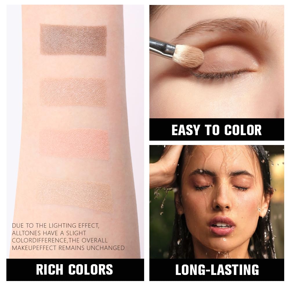 Kaely Powder Eyeshadow Quad, Sheerly Nude Glitter Eyeshadow Palette Makeup, Neutral Eye Shadow Palette for Older Women Pigmented Waterproof, sombras para ojos, Blendable, Cruelty-free, 09