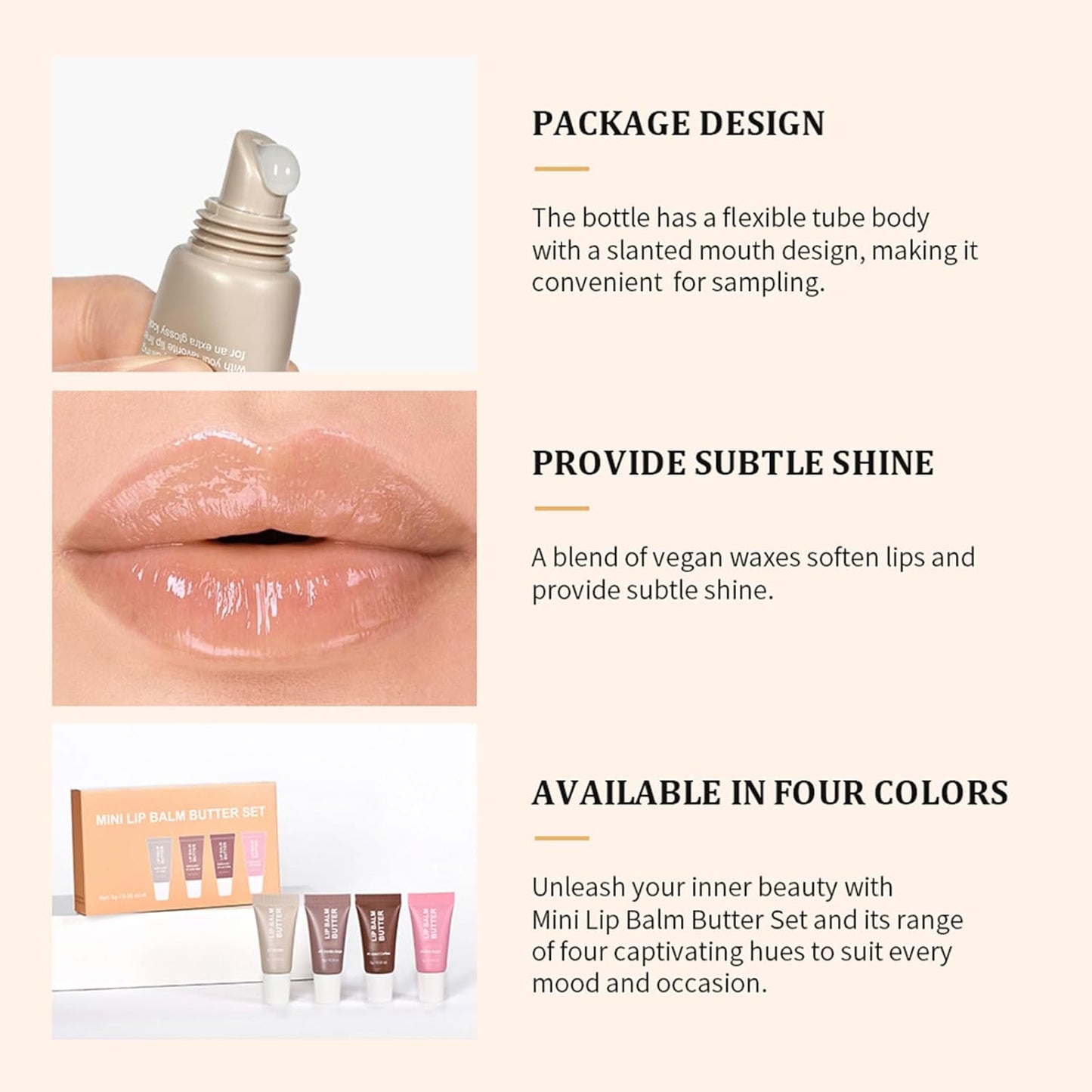 4Pcs Hydrating Lip Gloss Set, Mini Lip Butter Balm Pack, High Shine Glass Finish Lip Moisturizing Plumping Lip Gloss Shiny Jelly Liquid Lipstick for Women