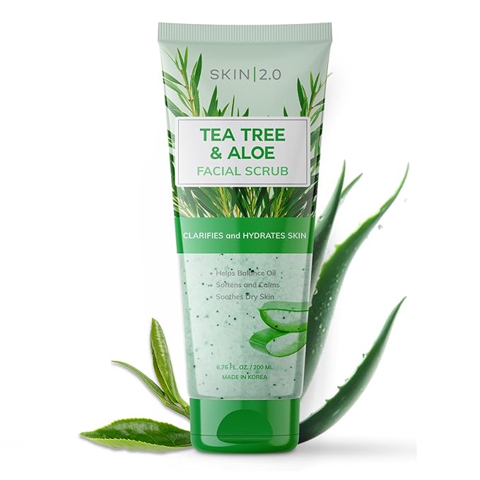 Tea Tree & Aloe Exfoliating Scrub - Dermatologist Tested, Multi-Tasking Cleanser, Clears Skin - Anti-Aging, Clean Beauty, Cruelty-Free Korean Skincare for All Skin Types - 6.76 Fl Oz / 200ML