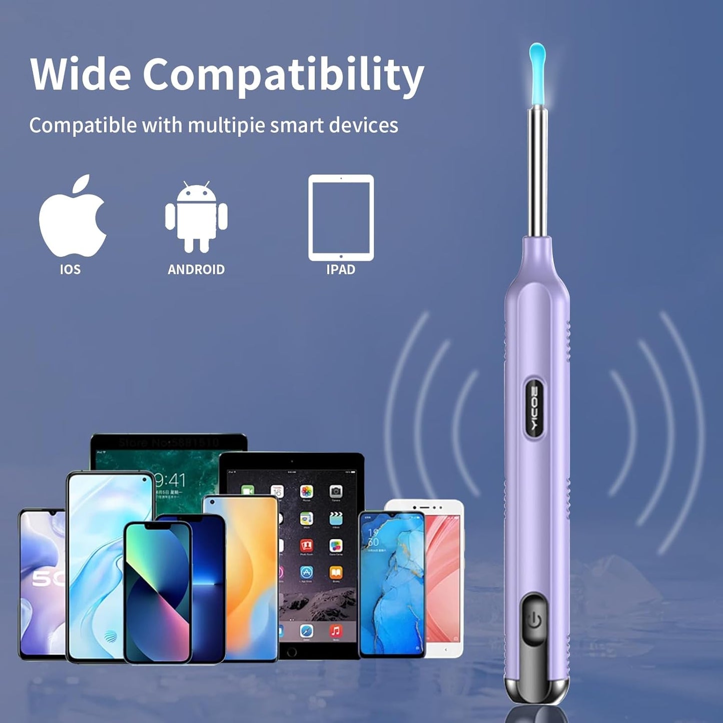 Ear Wax Removal Tool Camera, Ear Cleaner with Camera, 1200P HD Ear Camera with 6 LED Light, Ear Cleaning Kit with 15 Pcs Replacement Tips for iPhone & Android Phones Purple