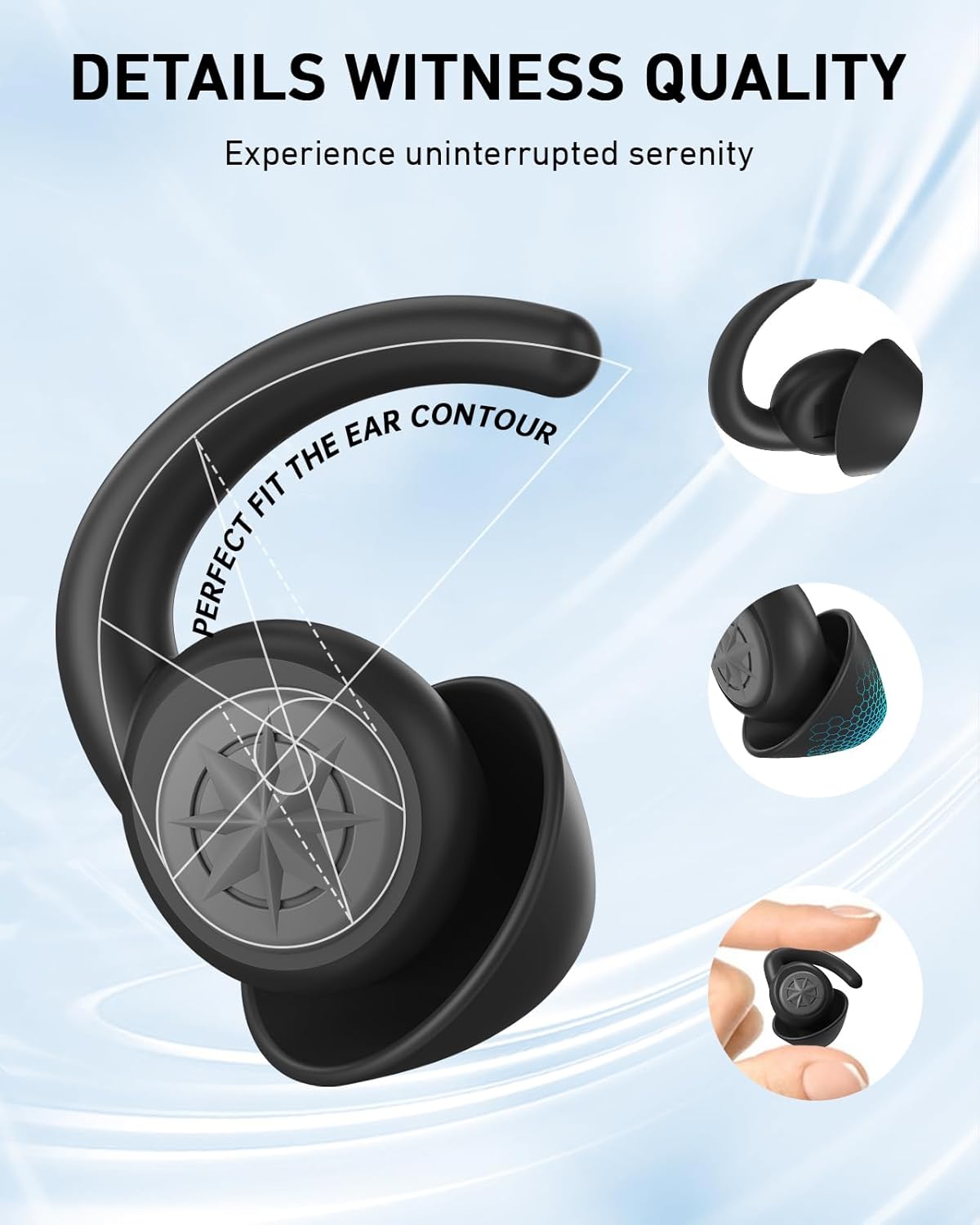 Ear Plugs for Sleeping 2 Pairs,NRR33dB Reusable Earplugs for Sleep,Soft Silicon Ear Plug for Snoring Blocking,Noise Reduction Blocking,Drown Out Snoring，Side Sleepers Black