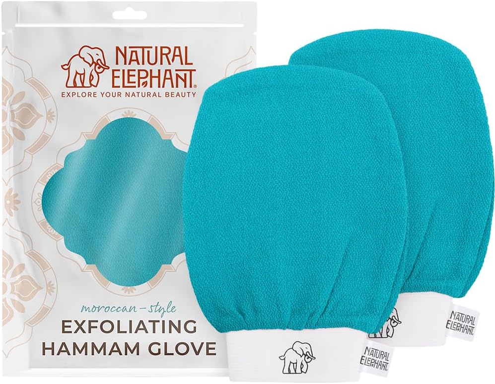 Natural Elephant Exfoliating Hammam Glove | Authentic Moroccan Kessa Body Scrub Mitt for Spa-Quality Skin Renewal | Pack of 2