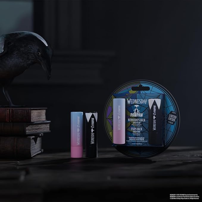 Dr. PawPaw Wednesday Ophelia Hall Lip Balm Set - Sheer Plum, Sheer Pink - Natural Balm with Aloe Vera - Hydrating Gluten Free Lip Moisturizer - 2 pc