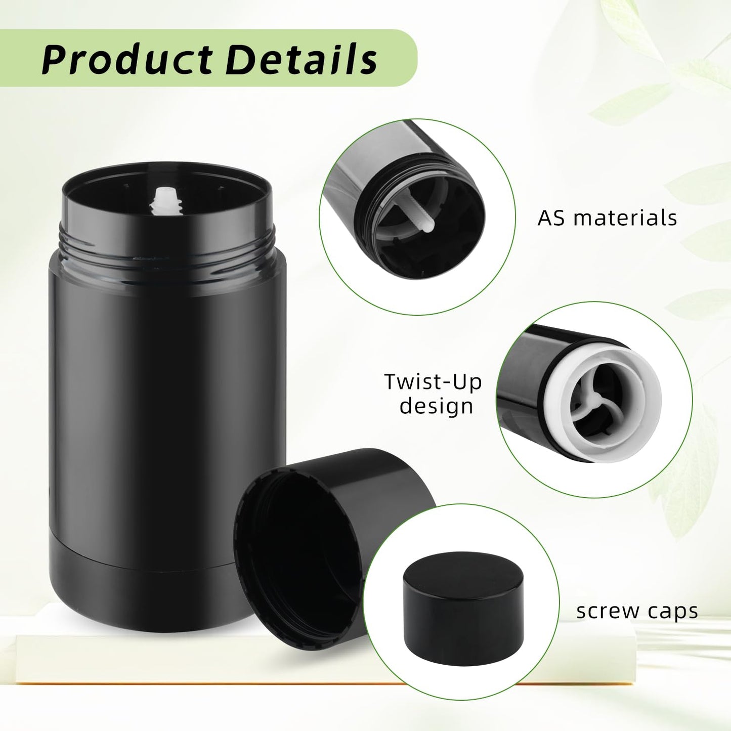 10 Pcs Empty Deodorant Containers Bottom Fill Deodorant Bottles Refillable DIY Deodorant Tubes Lip Balm Tubes (black, 75ml/2.5oz)