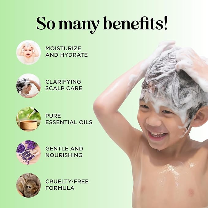 Cleansing Kids Shampoo for Dry Scalp - Dry Flaky Scalp Care Shampoo for Kids and Hair Build Up Remover with Tea Tree Oil and Rosemary Essential Oils for Hair Care - Kids Scalp Cleanser for Build Up