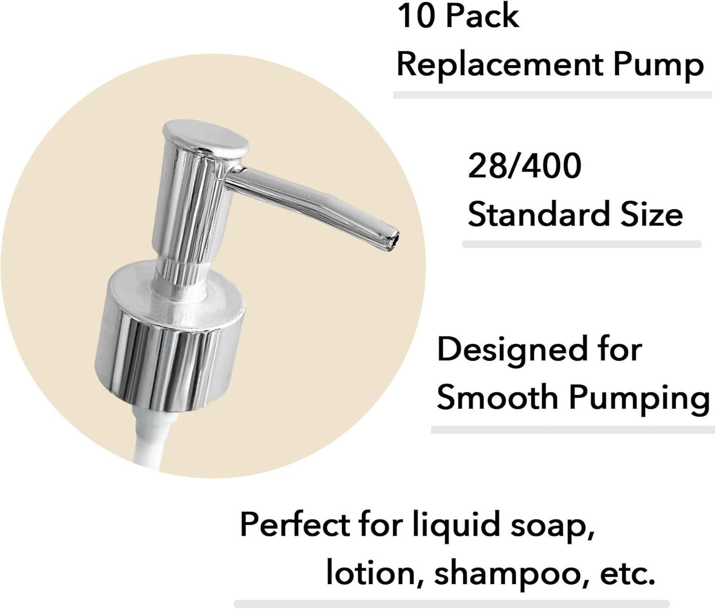10 Pump Head Replacement for Soap Dispenser, 28/400 Threads Standard Size, for Bathroom and Kitchen (Clear Silver)