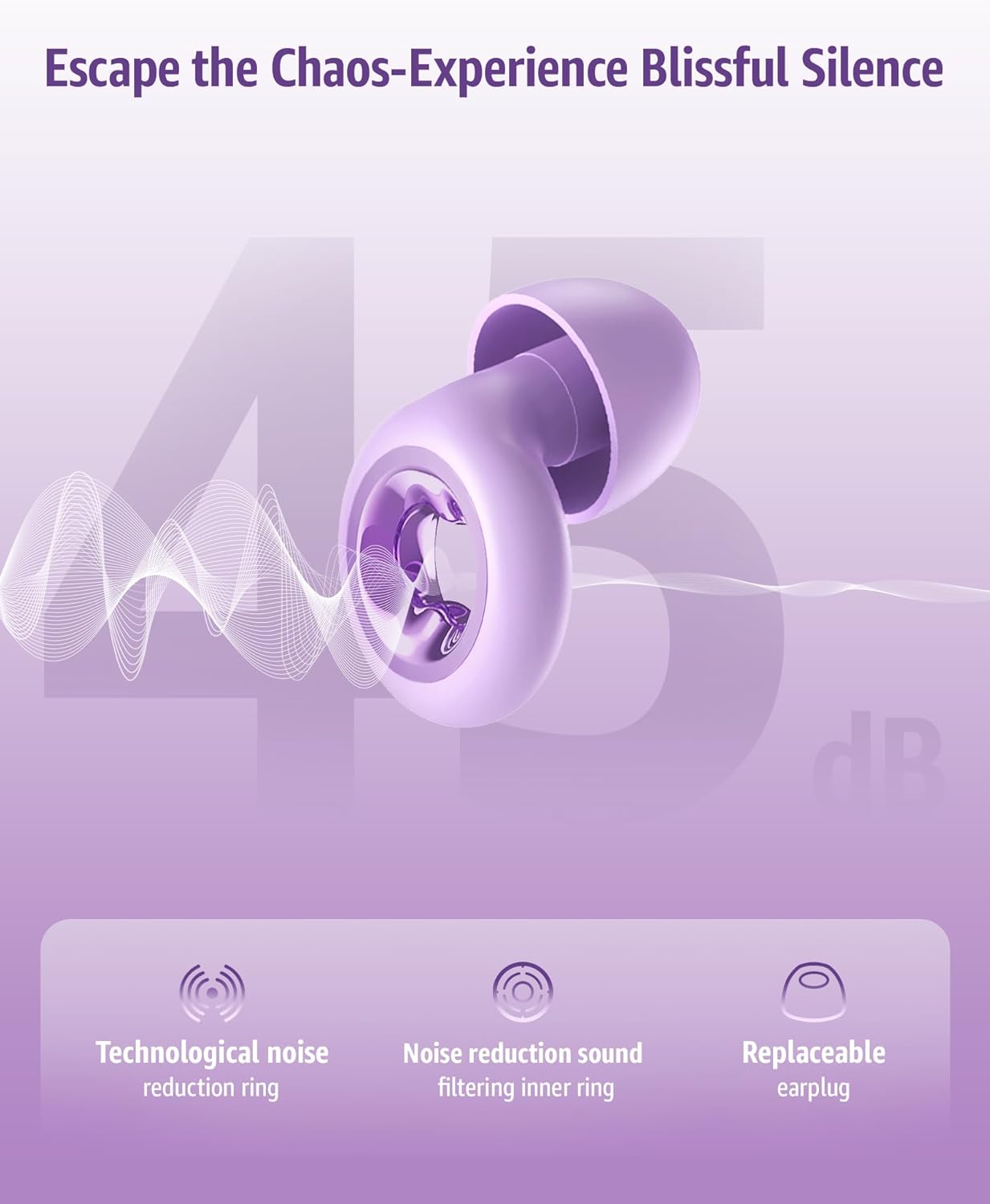 Ear Plugs for Sleeping 45DB Noise Cancelling: Ultra-Comfy Reusable Noise-Reducing Earplugs for Concerts & Travel & Snoring-Silicone Hearing Protection Earbuds with 8 Eartips- Purple