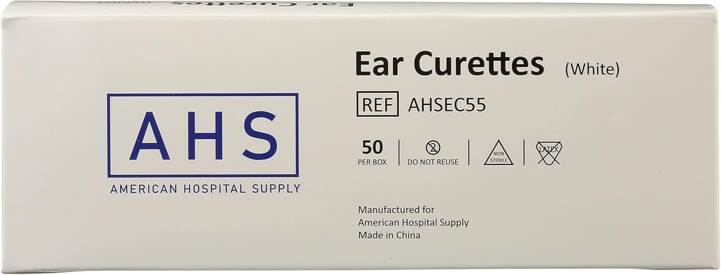 American Hospital Supply Ear Curettes | Ear Pick Wax Removal Tool Cleaner | Individually Wrapped Plastic Ear Cleaner Tool for Teens Adult (4 MM - Spoon Tip) White