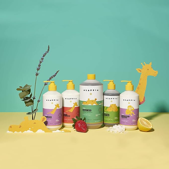 Alaffia Babies and Kids Shampoo & Body Wash and Body Lotion (16Oz) - Gentle Everyday Bath Essentials for Delicate Skin/Hair- Paraben & Sulfate Free - Natural Plant-Based Lemon Lavender Scent