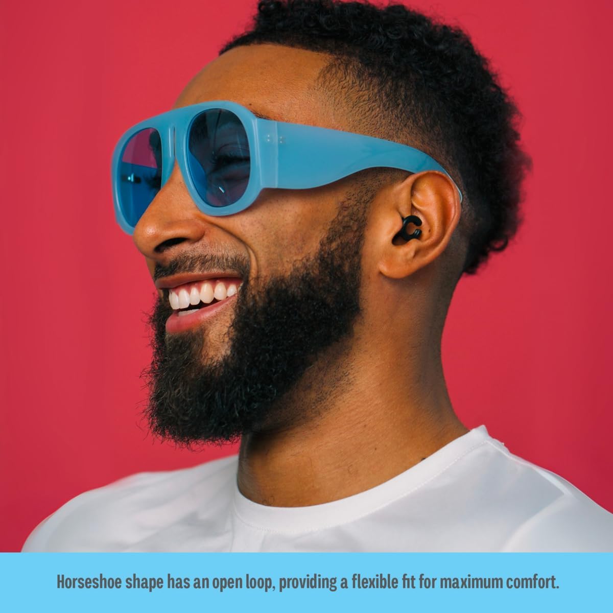 Hush Hoops Ear Plugs, Ultra-Soft Reusable Silicone Plugs with Horseshoe Shape for Comfort, Designed for Sleep and Sound Suppression, 17dB (NRR) Noise Reduction Rating, Black, 1 Pair with Travel Case