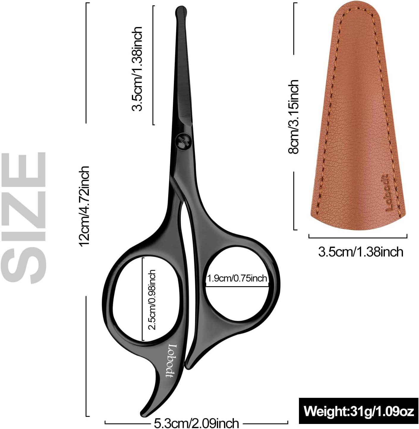 4.7-inch small nose hair scissors (black), round-headed scissors, for trimming facial hair, beards, ear hair, eyebrows, bathroom, Moustache Trimming，personal care and beauty