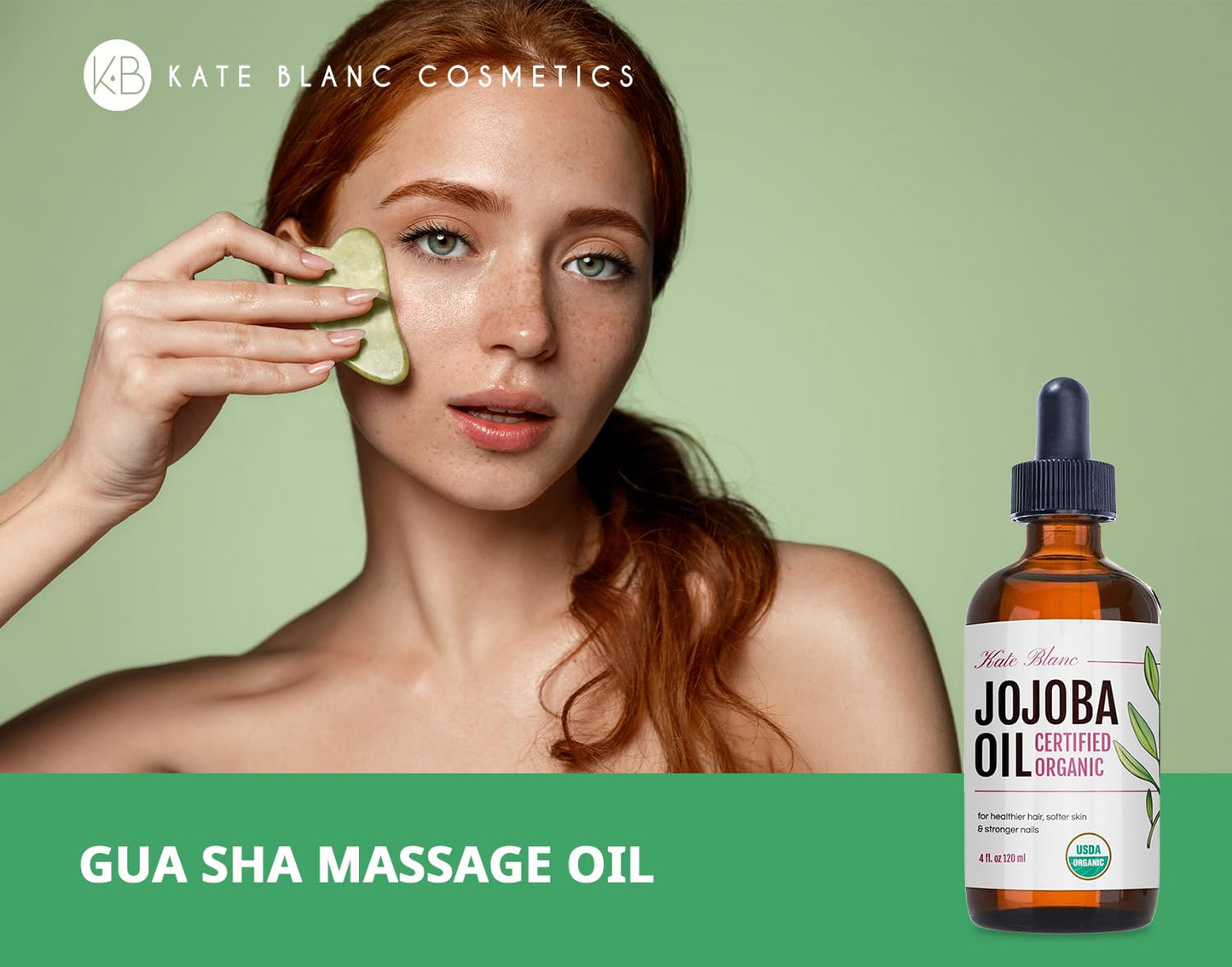 Kate Blanc Cosmetics Jojoba Oil for Softer Hair & Smoother Skin. Gua Sha Oil for Face & Dermaplaning (4oz, Organic, 100% Pure, Natural)
