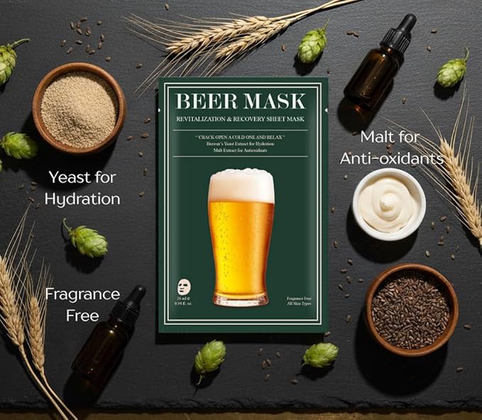 Bachelor Party Pack – 4 Beer Inspired Sheet Masks for Men, Funny Groomsmen Gift, Bachelor Party Favors, Men’s Hydrating Face Mask
