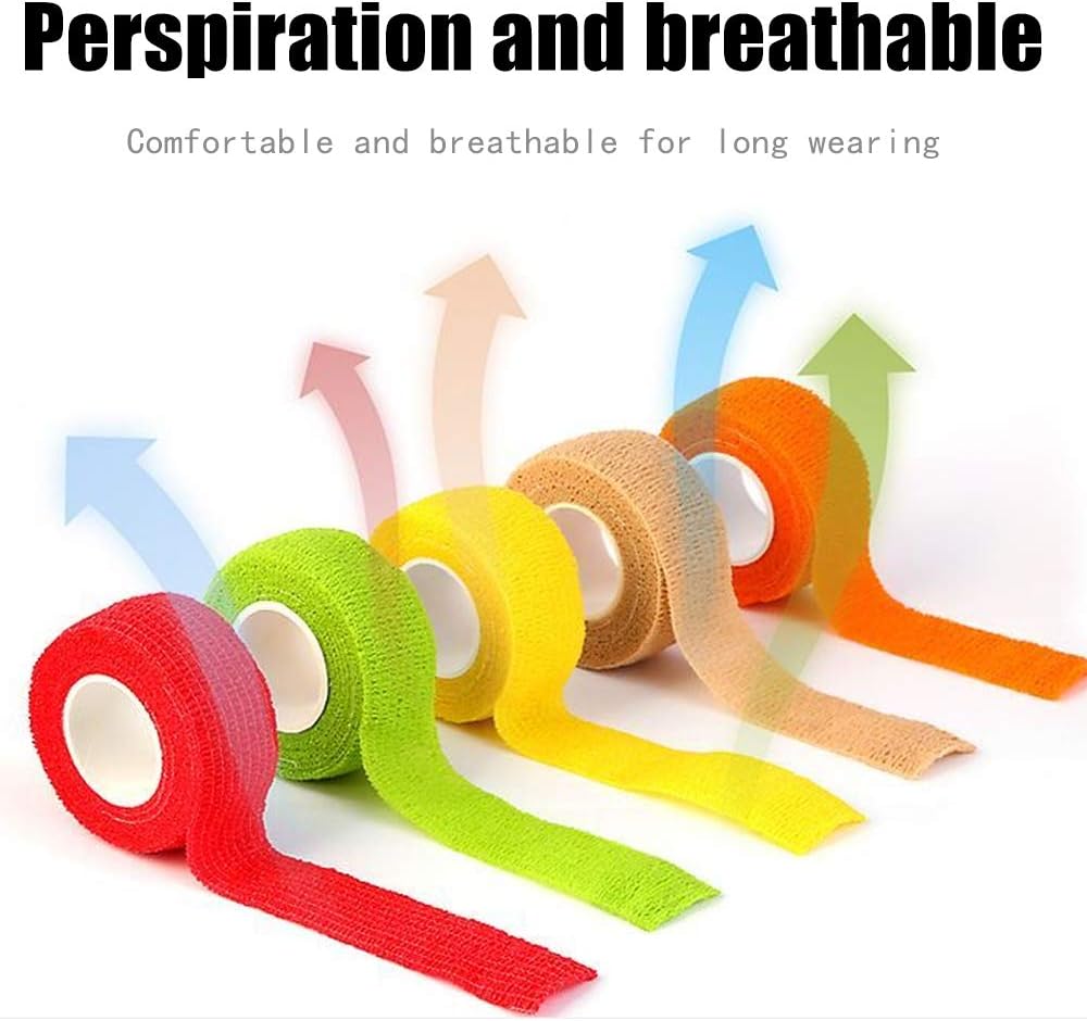 (12-Pack) 1” x 5 Yards | Self Adhesive Bandage Wrap, Kuvvfe Athletic Elastic Cohesive Bandage for Sports Injury,Strain,Knee & Wrist,Ankle Sprains & Swelling First Aid