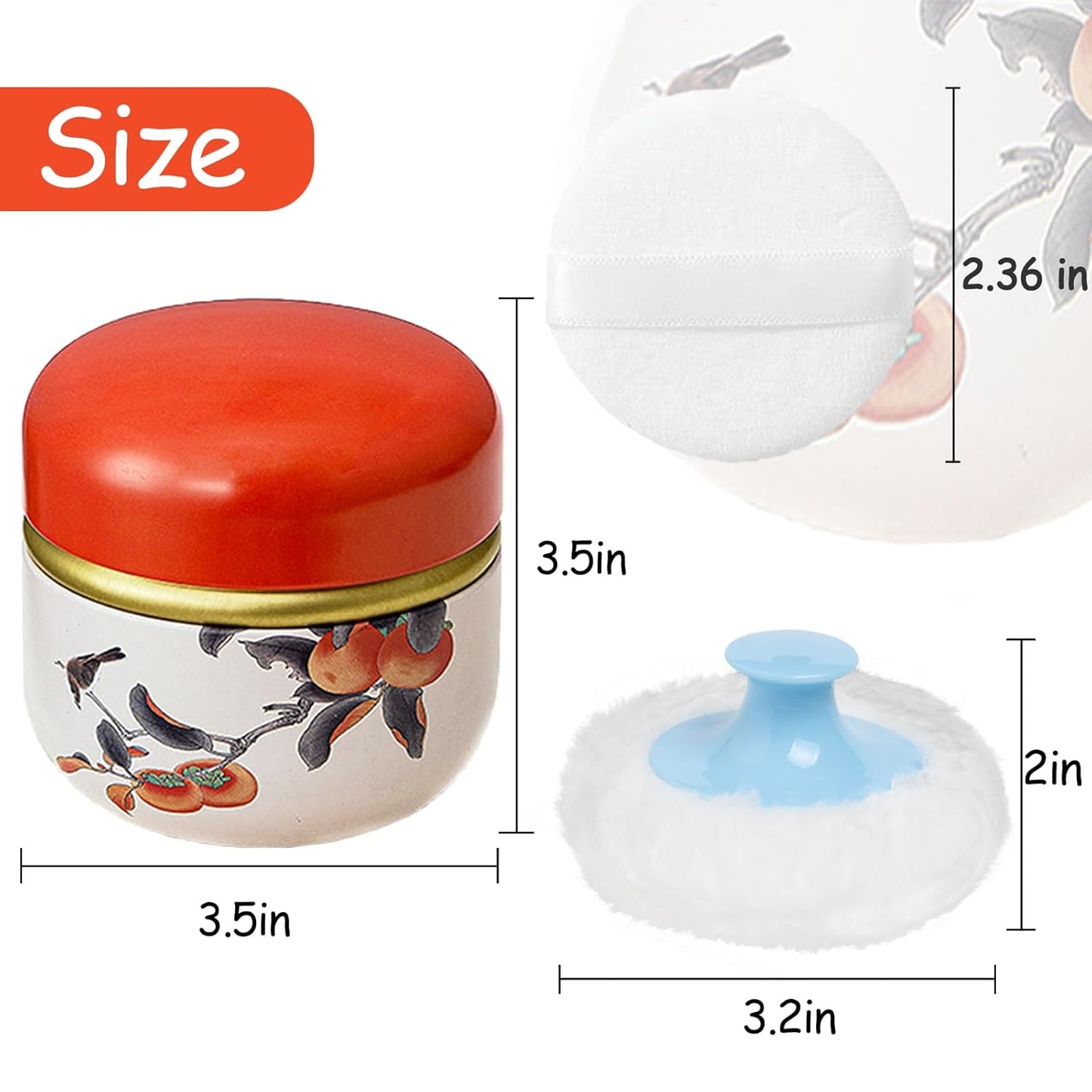 Powder Puff and Container for Body Dusting Powder Case with Puff for Baby and Women(Persimmon)