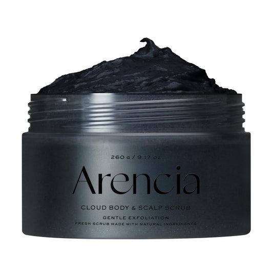 Arencia Fresh Cloud Sea Salt Body & Scalp Scrub (Black) - Gentle Exfoliation for Softer, Refreshed Skin and Scalp, Korean Skin Care
