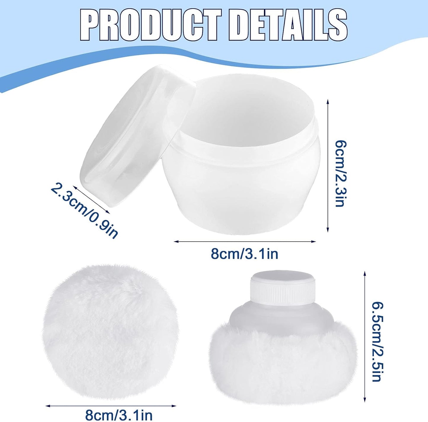 Cunhill 4 Pcs Body Powder Puff and Container Portable Body Powder Container with Puff Case Soft Washable Reusable Face Wet Dry Makeup for Baby Women Dusting Bath Travel Home Use