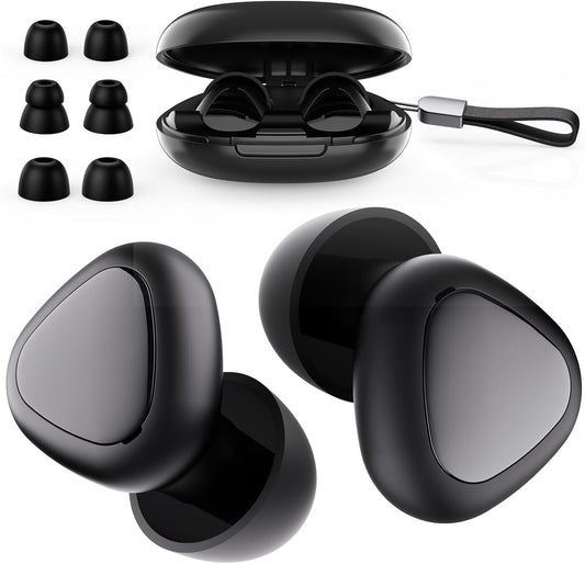 Ear Plugs for Sleeping Noise Cancelling, 45dB Reusable Silicone Earplugs with 6 Eartips and Carry Case, Ear Plugs for Concert & Hearing Protection, Sleep, Travel, Focus & Noise Reduction, Black