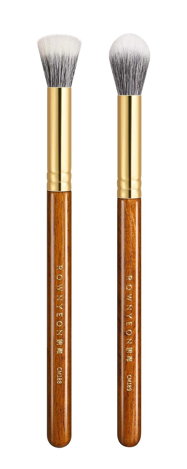 Desert Oak Series Powder Cheek Duo Brush Set - CM 188 Blush Brush & CM 189 Highlighter Brush of Goat Hair for a Soft-Focus Glow, Bubinga Handle